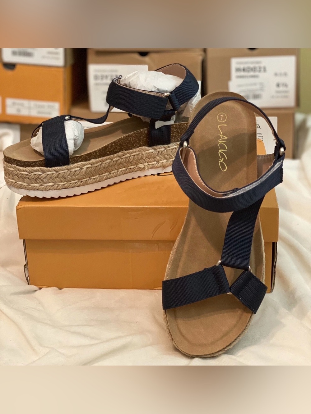 Women’s Navy Espadrille Platform Sandals Size 7 New in box